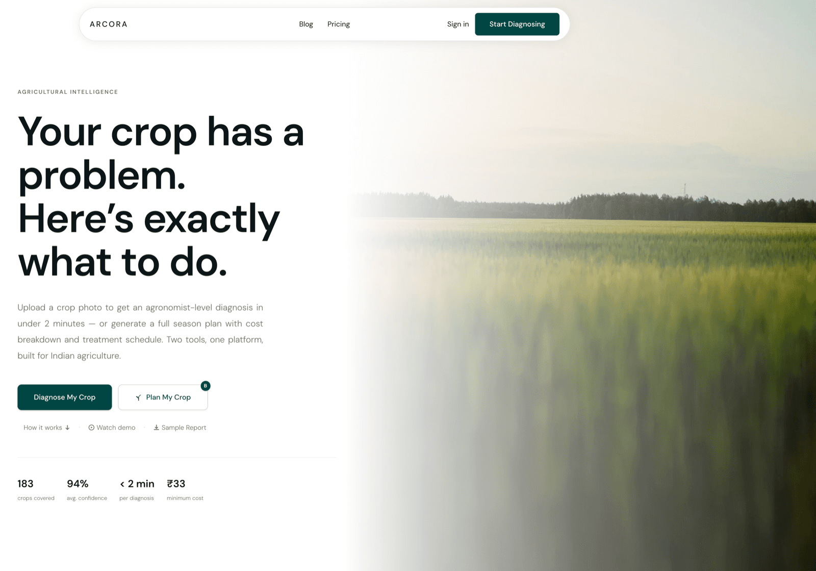 ARCORA crop diagnosis platform