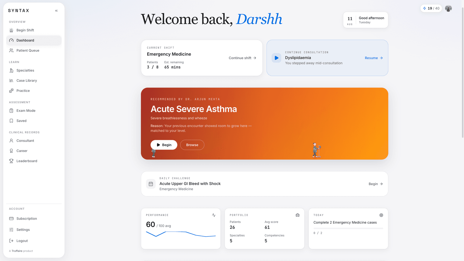SYNTAX clinical reasoning platform dashboard